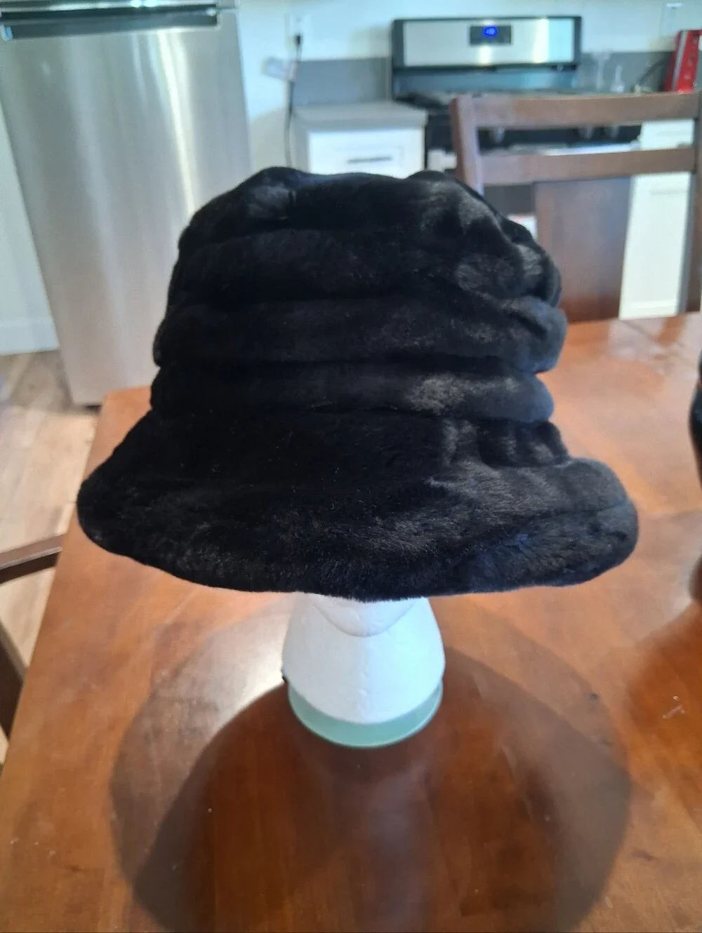 Plush Black Faux Fur Bucket Hat